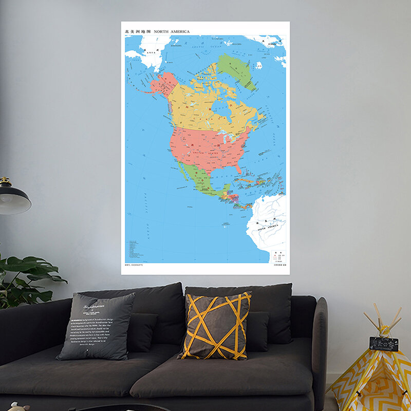 590*840 مللي متر أمريكا الشمالية خريطة البلد في الصينية جدار الفن ملصق قماش اللوحة التدريس الفصول الدراسية الديكور للمدرسة مكتب