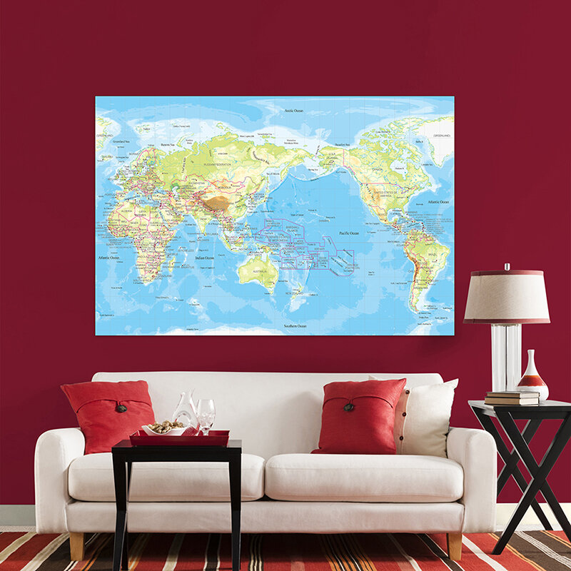 5x7ft خريطة العالم الكبير من الطبوغرافيا اللوازم المكتبية مفصلة ملصق جدار الرسم البياني طبوغرافيا خريطة غير المنسوجة خريطة خلفيات للديكور