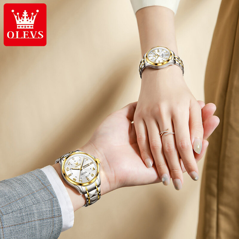 OLEVS-ساعة زوجين للرجال والنساء ، الفولاذ المقاوم للصدأ ، والاتصال الهاتفي الرقمي ، ساعات الزفاف ، والأزياء العلامة التجارية الفاخرة ، ساعة اليد الكوارتز عاشق