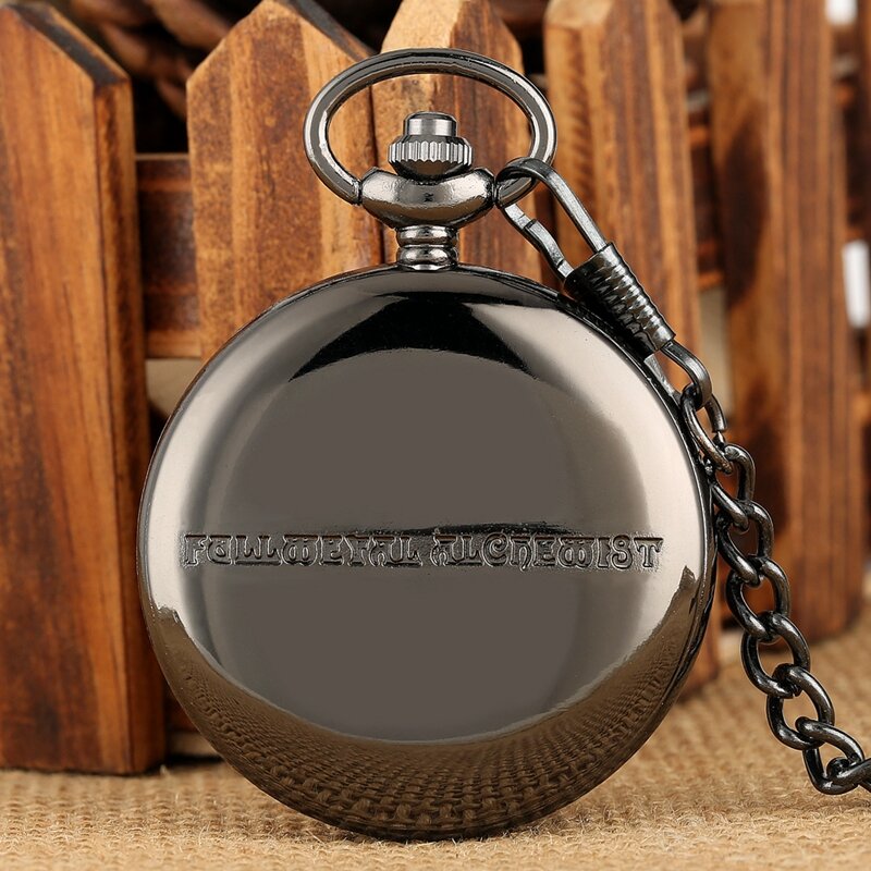ساعة الجيب الكوارتز الخيميائي الأسود الكامل Steampunk شعبية إدوارد الريك قلادة سلسلة المشجعين تأثيري أنيمي الساعات