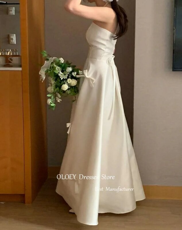 فساتين زفاف سوداء بسيطة من OLOEY ، فساتين زفاف كورية ، بدون أشرطة ، عقدة فيونكة ، طول الكاحل ، فستان حفلة رسمي