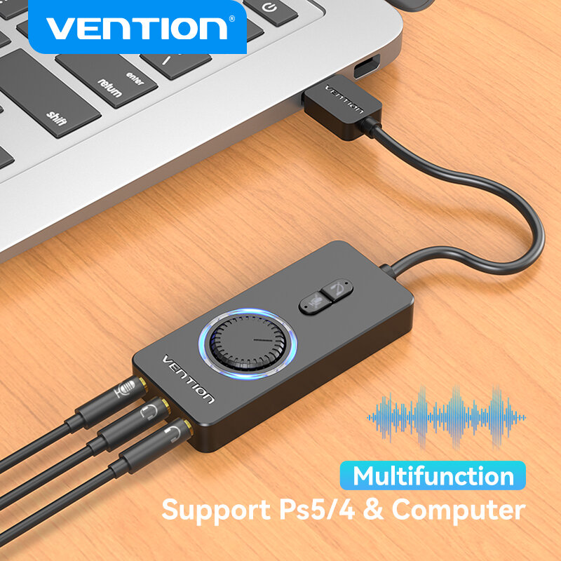 Vention USB بطاقة الصوت الخارجية USB إلى 3.5 مللي متر الصوت محول USB إلى سماعة ميكروفون للكمبيوتر ماك بوك الكمبيوتر المحمول PS4 بطاقة الصوت