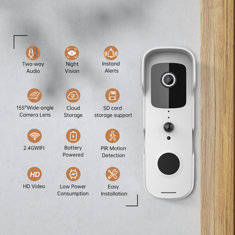 Tuya الذكية جرس باب يتضمن شاشة عرض فيديو مقاوم للماء للرؤية الليلية أمن الوطن 1080P FHD كاميرا الرقمية البصرية إنترفون واي فاي تويا جرس الباب