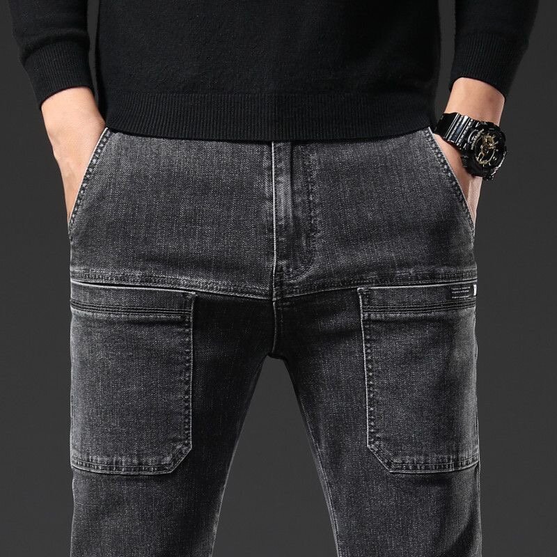 جينز رجالي مطاطي مستقيم الساق قابل للتنفس ، سراويل أحادية اللون ، سراويل مريحة غير رسمية ، جودة عالية ، موضة جديدة ، الربيع والخريف ، 38 ،