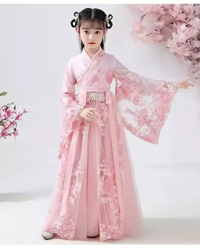 الصينية التقليدية الشعبية فستان رقص الفتيات الوردي الرقص الجنية زي Hanfu الفتيات الأميرة فساتين مجموعة الاطفال ملابس تنكرية للحفلات