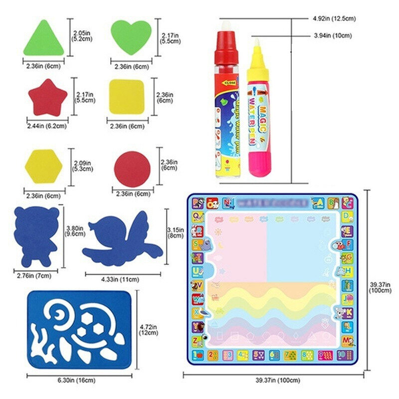 كول بلاي لعبة تعليمية مع أقلام مائية سحرية للأطفالسجادة رسم مونتيسوري، مع قلم سحري، ولوحات ملونة، ولوحة رسم وتدريب