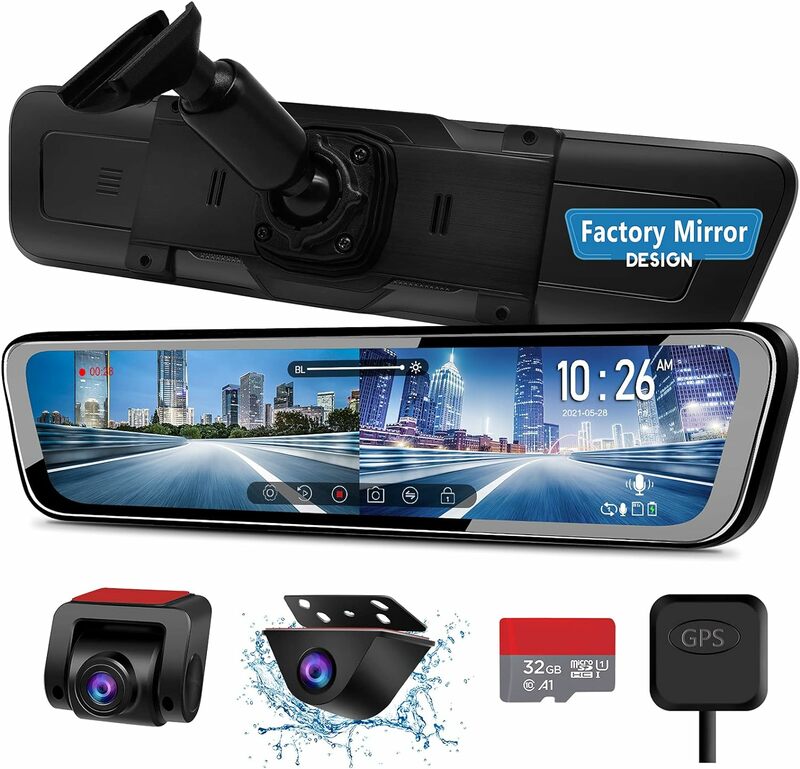 URVOLAX-كاميرا مرآة الرؤية الخلفية الاحتياطية للسيارة ، التحكم الصوتي ، كاميرا الرؤية الخلفية مع عدسة أمامية منفصلة ، OEM ، 12 بوصة
