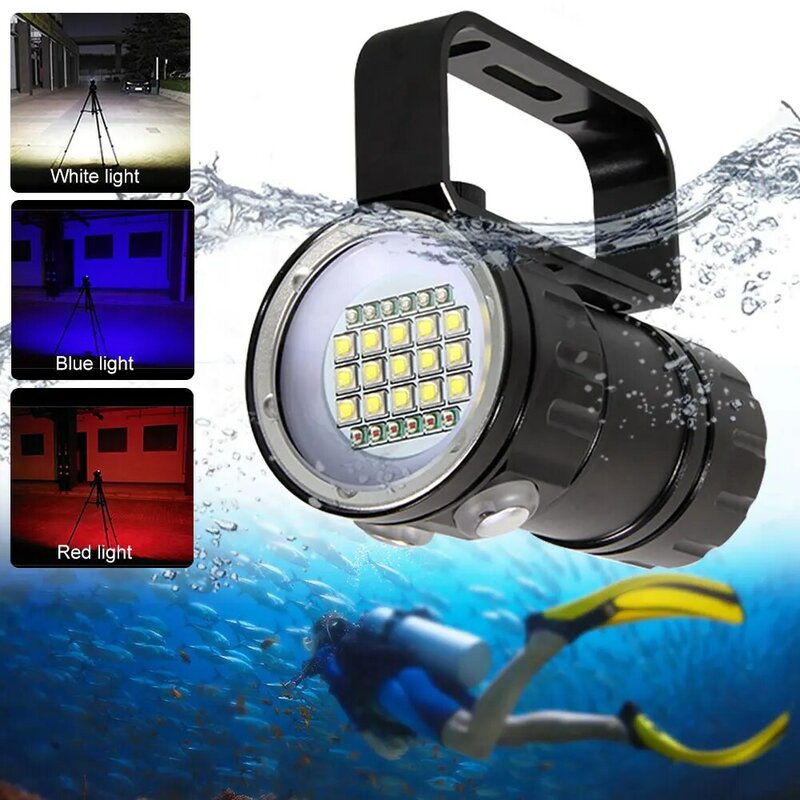 IPX8 مقاوم للماء المهنية غواص ضوء قوي 10000LM led الغوص مصباح يدوي LED تحت الماء 100 متر الشعلة مصباح الفانوس