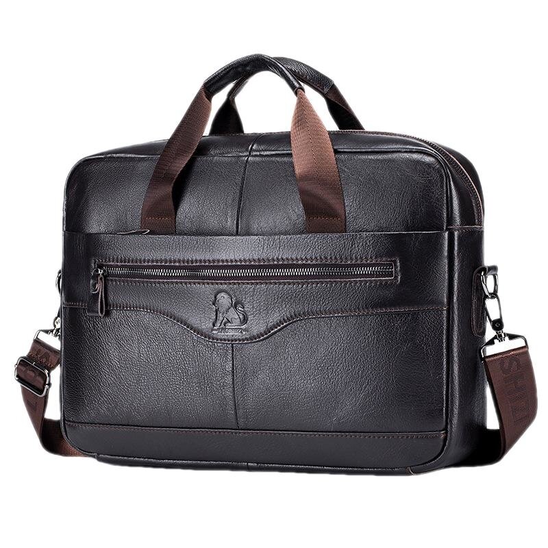 حقيبة جلد طبيعي للأعمال ، حقيبة يد فاخرة للرجال ، حقيبة كتف عالية السعة ، حقيبة كمبيوتر محمول للرجال ، 15.6"