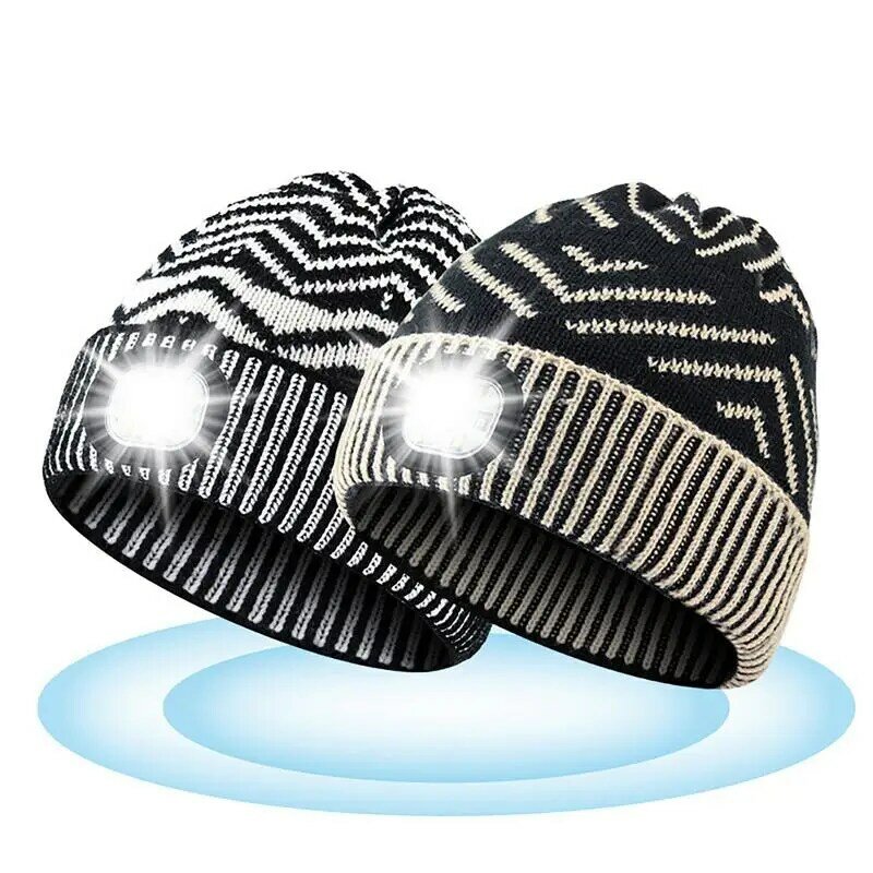 LED محبوك قبعة قبعة للرجال ، القابلة لإعادة الشحن ضوء الليل ، كشافات الحياكة ، قبعة مضاءة مشرق ، تخزين المواد