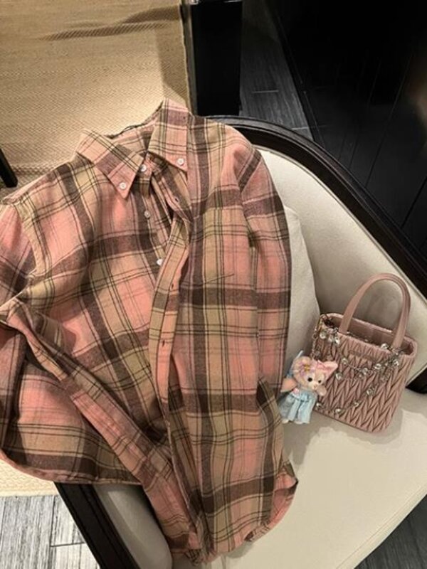 Miiiix-قميص نسائي فضفاض كلاسيكي ، موضة كورية ، معطف وردي غير رسمي ، ملابس نسائية ، قمة على طراز الأكاديمية ، تصميم الربيع ،