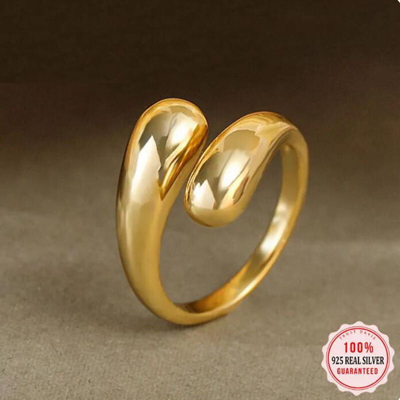 خاتم إصبع مفتوح على شكل قطرة ماء غير منتظمة من الفضة الإسترلينية الأصيلة ، مجوهرات راقية لحفلات الزفاف للنساء ، أصلي ، DA143