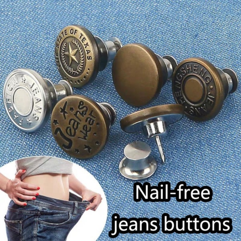 10pcs Adjustable Detachable Jeans Pin Buttons Nail Sewing-free Retro Metal Buckles for DIY Clothing Garment Button Accessories