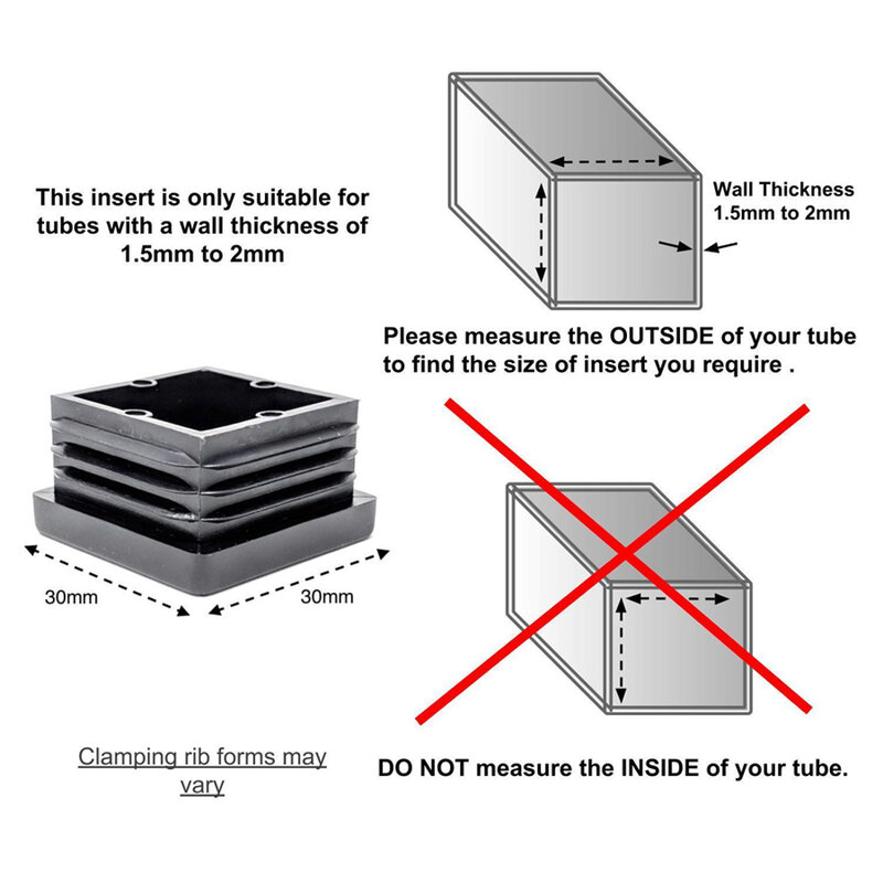 2/4/10 قطعة البلاستيك مربع أسود طمس نهاية غطاء أنبوب الأنابيب إدراج المكونات Bung 10x10 ~ 100x100 مللي متر أثاث غرفة المعيشة هيكل سرير