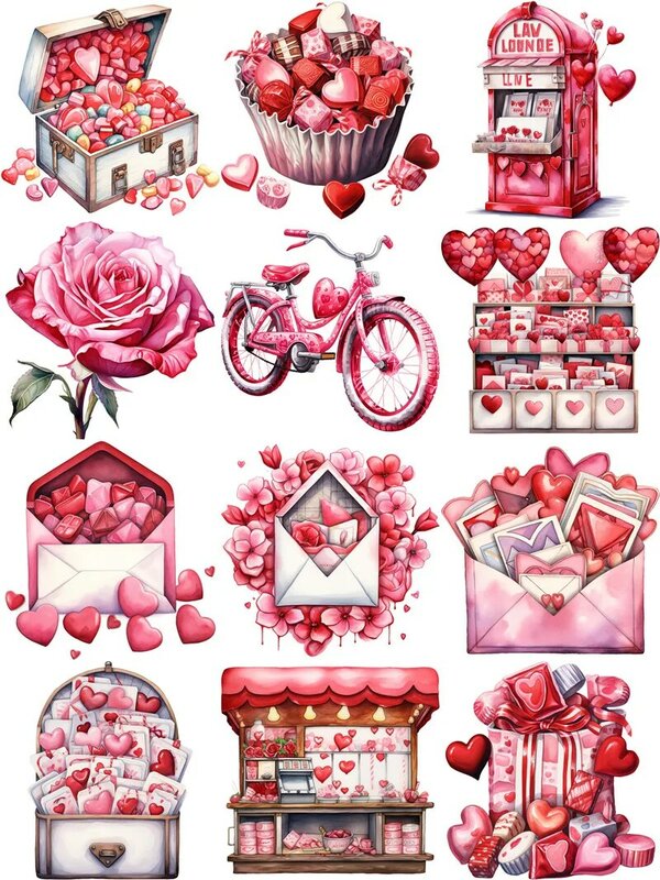 ملصقا الديكور عيد الحب الوردي ، DIY بها بنفسك الحرفية ، سكرابوكينغ ، الألبوم ، مجلة غير المرغوب فيه ، 12 قطعة لكل حزمة