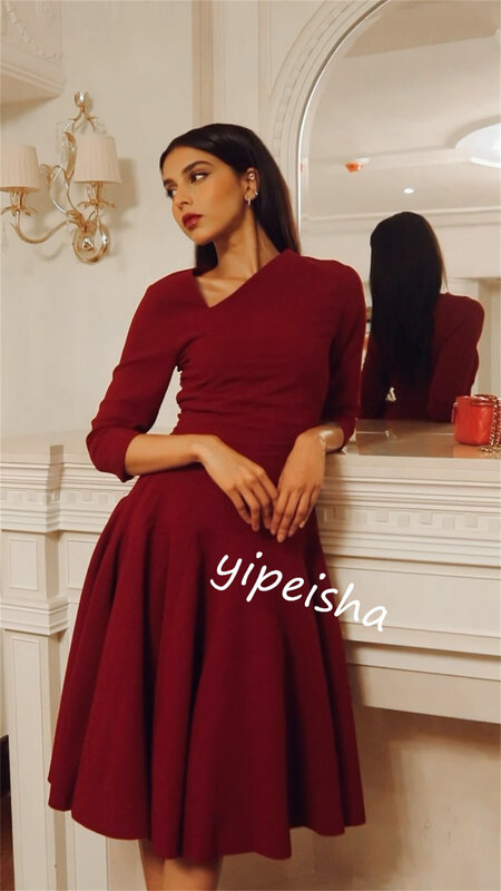 فستان سهرة كروي مع قميص راقي ، المملكة العربية السعودية ، على شكل حرف A ، فتحة رقبة V ، فستان مناسب حسب الطلب ، فساتين بطول الركبة