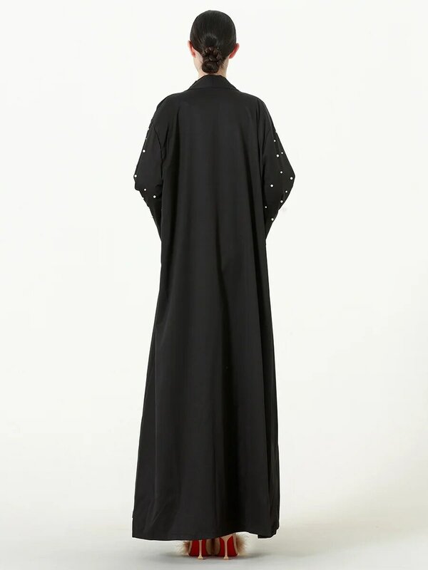 عباية مفتوحة ومزينة بالخرز بسيطة للنساء ، فستان إسلامي برباط ، قفطان برقبة على شكل حرف V ، سترة إسلامية ، دبي والعربي