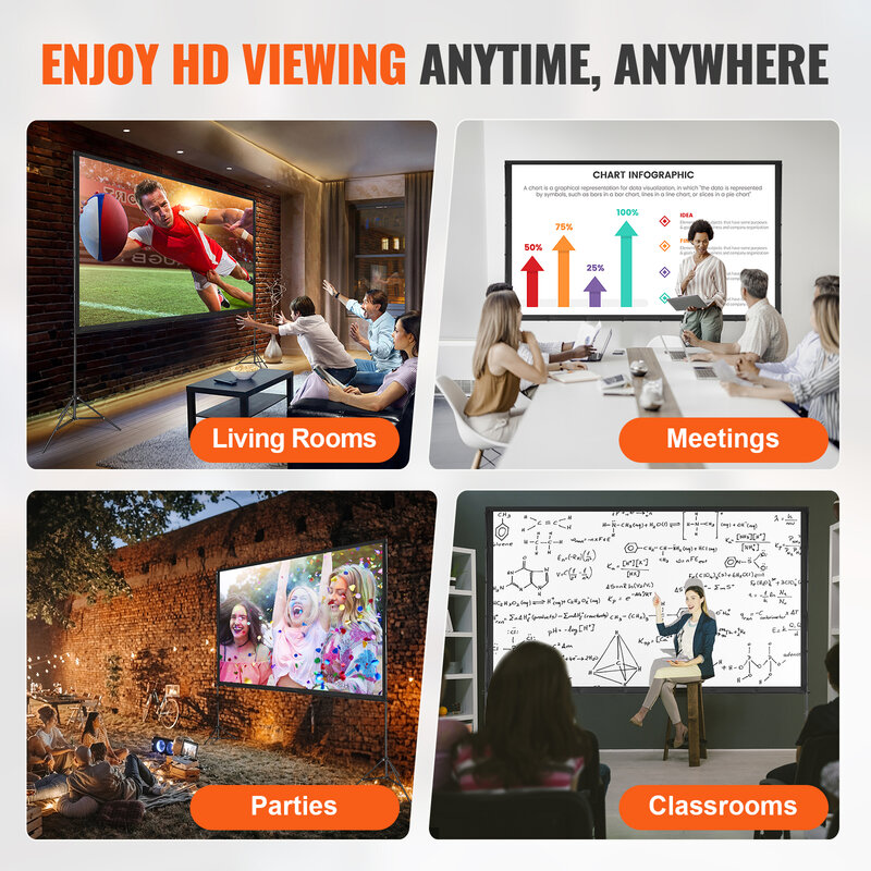 شاشة جهاز عرض VEVOR مع حامل ، شاشة خارجية للمسرح المنزلي ، سينما ، فيلم الفناء الخلفي ، ، فيلم من من من من من نوع VEVOR ، 4K ، HD