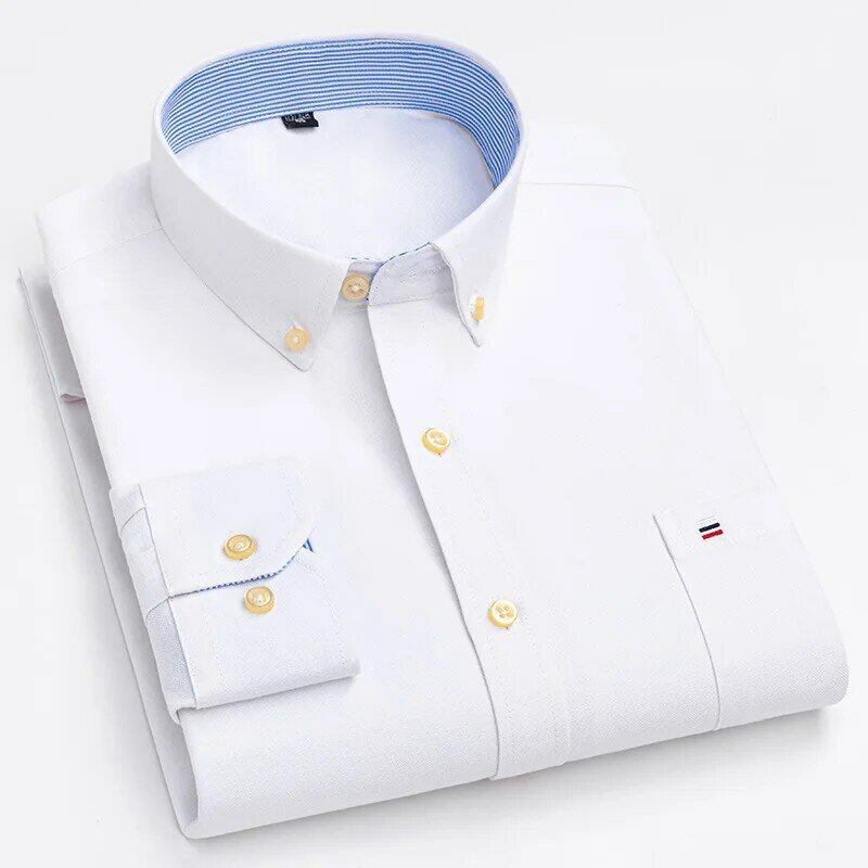 قميص غير رسمي للرجال بأكمام طويلة 7XL أكسفورد الصلبة مخطط منقوشة قميص الرجال قميص طويل الأكمام سهلة الرعاية جودة عالية 100% القطن