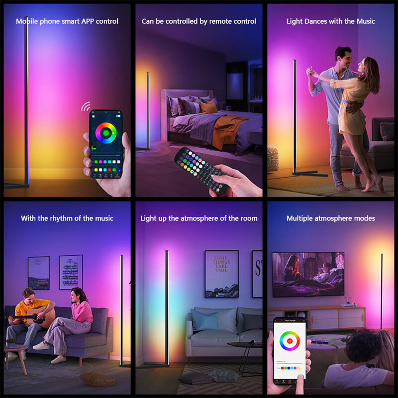 عكس الضوء RGB الطابق مصباح لغرفة المعيشة ، LED ضوء المزاج لغرفة النوم ، ديكور المنزل الشمال ، موقف الإضاءة الداخلية ، التطبيق الذكي ، 140 سنتيمتر