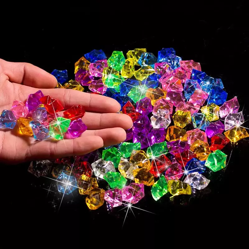 100 قطعة الأحجار الكريمة البلاستيكية الملونة الأحجار الصغيرة جواهر الاكريليك جواهر سحق الجليد مكافحة الكريستال الماس الاطفال الحرف لعبة