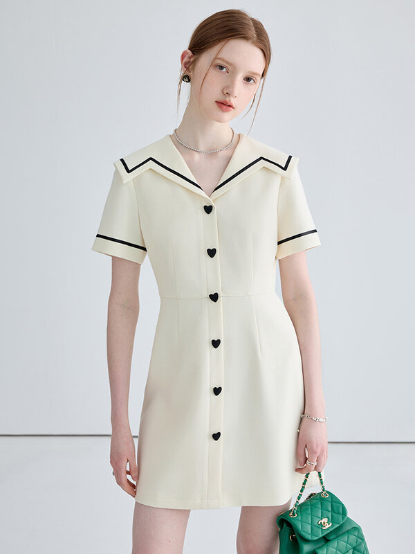 فستان نسائي جديد من MOLAN بتصميم ياباني اللون بيج بأكمام قصيرة وياقة كحلي رداء أنيق وأنيق غير رسمي فساتين نسائية أنيقة