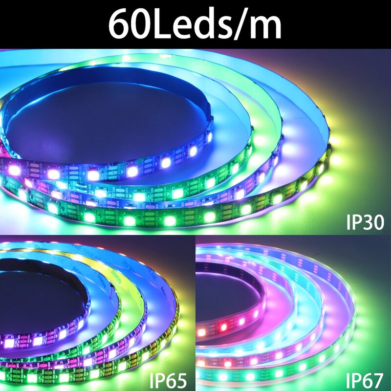 الذكية بكسل RGB LED قطاع الخفيفة ، فردي عنونة IC ، 30 ، 60 ، 144 بكسل ، المصابيح ، م ، IP30 ، IP65 ، IP67 ، تيار مستمر 5 فولت ، WS2812B