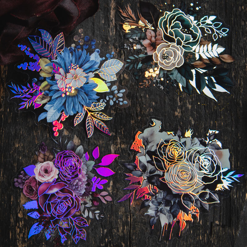 تزهر الزهور في منتصف الليل سلسلة ملصقات ، الرجعية الديكور الإبداعي ، DIY بها بنفسك ملصقات الحيوانات الأليفة ، 6 حزم لكل مجموعة