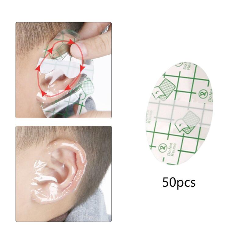 50x Baby Waterproof Ear Covers Disposable Breathable PU Film Soft Ear Stickers Earmuffs Ear Protectors for Shower Swimming Kids