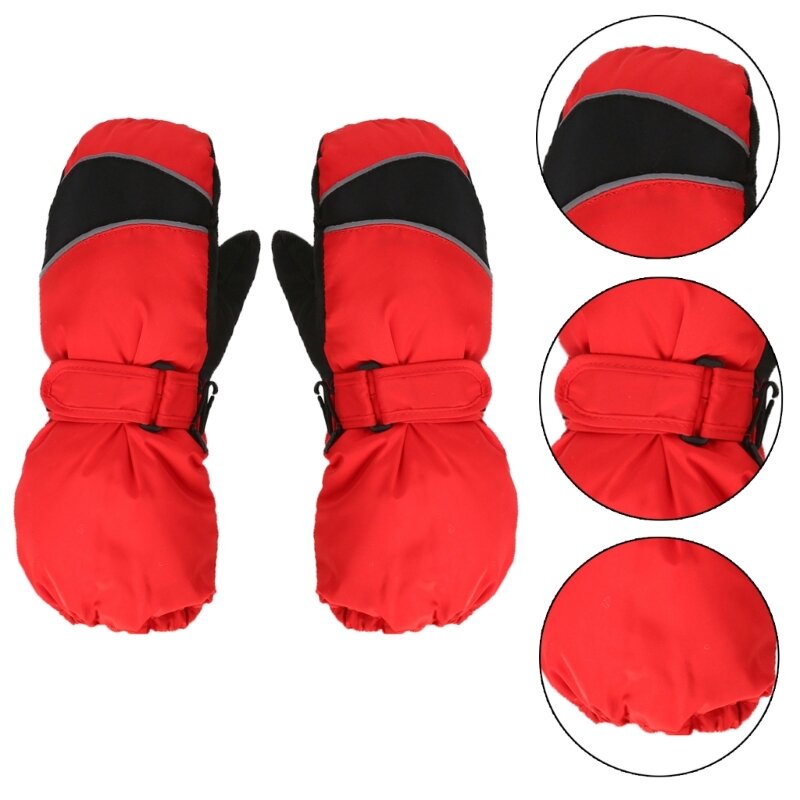 قفازات تزلج قابلة للتنفس، مزودة بإبزيم حزام قابل للتعديل، قفازات إصبع مقسمة للأنشطة الخارجية للأولاد والبنات