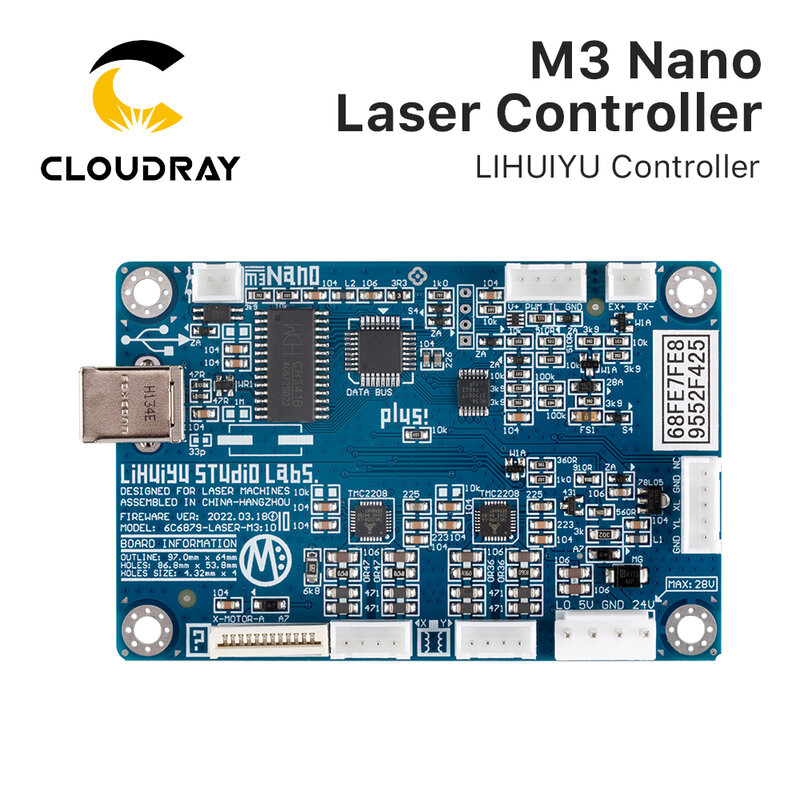 وحدة تحكم ليزر نانو من Cloudray LIHUIYU M3 لوحة رئيسية للأم + لوحة تحكم + دونغل B أداة قطع حفارة بنظام DIY 3020 3040 K40