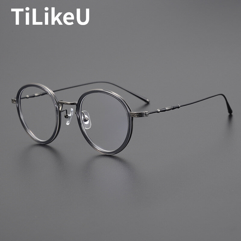 إطار نظارات تيتانيوم فاخر ، نظارات دائرية من الأسيتات الرجعية للرجال والنساء ، نظارات قصر النظر ، نظارات مضادة للضوء الأزرق ، جديدة ، RLT5920