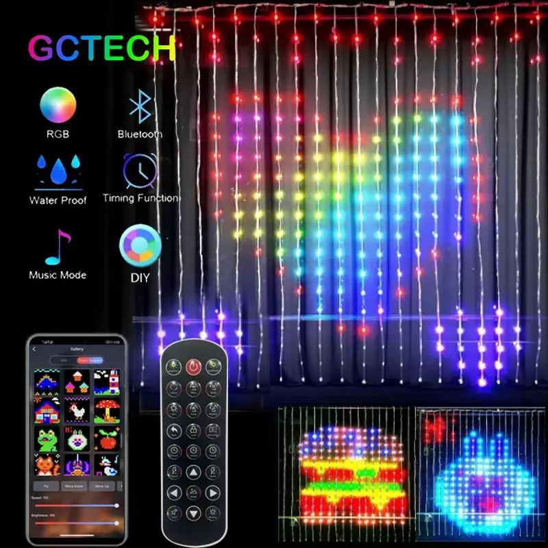 أضواء سلسلة الستار الذكية ، تطبيق بلوتوث ، أضواء الجنية RGB ، عرض تغيير الموسيقى للنافذة ، ديكور غرفة النوم ، لتقوم بها بنفسك ، 400LEDs