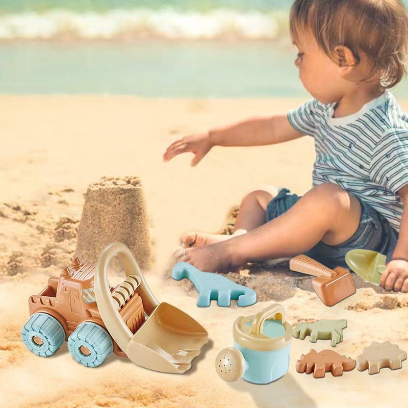 ألعاب الشاطئ المحمولة للطفل ، على شكل ديناصور ، لعبة الرمل مع كيس شبكي ، الكرتون ، علبة الري ، قوالب مع مجرفة ، متعددة الوظائف