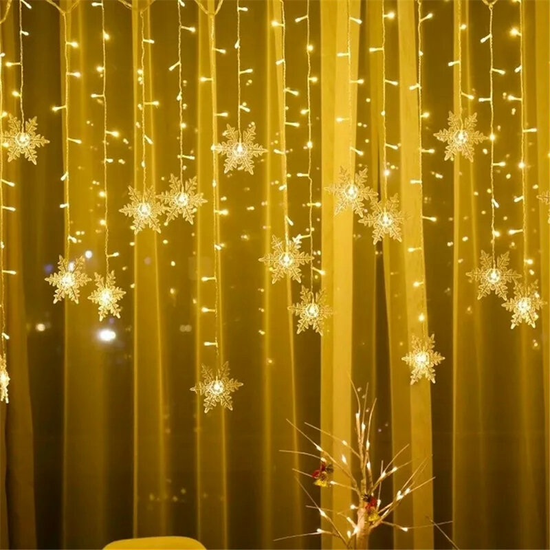 3.5 متر 96 المصابيح الستار ندفة الثلج سلسلة أضواء داخلي وخارجي موجة الإضاءة زينة عيد الميلاد السنة الجديدة عطلة الطرف