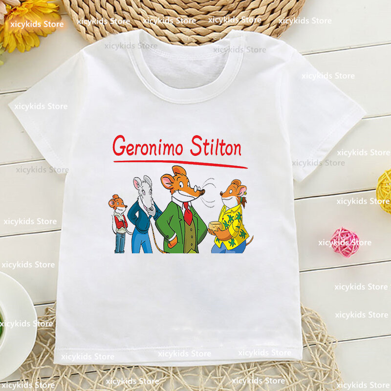 جديد بنين تي شيرت مضحك Geronimo Stilton الكرتون قميص مطبوع للفتيات موضة Harajuku طفل بلايز لطيف الفتيان الفتيات الملابس