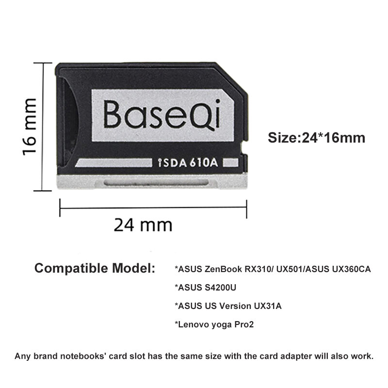 Baseqi متوافق مع آسوس ZenBook Flip ux360CA الألومنيوم مينيدريف مايكرو SD بطاقة محول 24x16mm