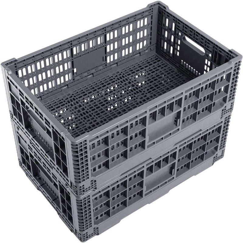 صندوق تخزين قابل للطي ، حاوية 52 لتر ، صندوق تخزين بلاستيكي منقول للخدمة الشاقة ، تخزين عبور للخدمة الشاقة ، مجموعة رمادية من 2