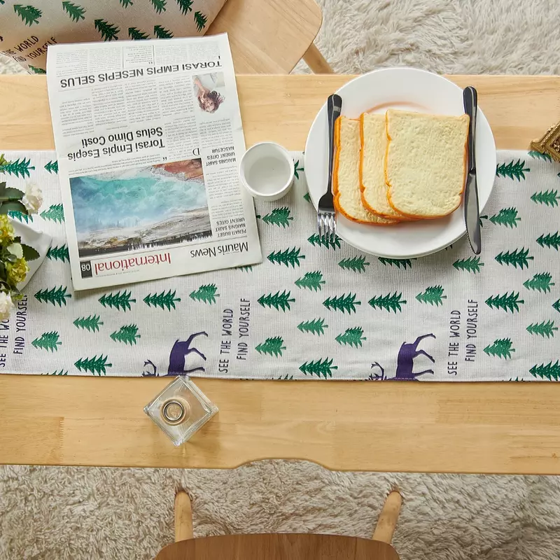 NAPEARL-عداء طاولة كتان الكريسماس ، شجرة خضراء مطبوعة ، ديكور طاولة عشاء ، منسوجات منزلية ، 1 روض