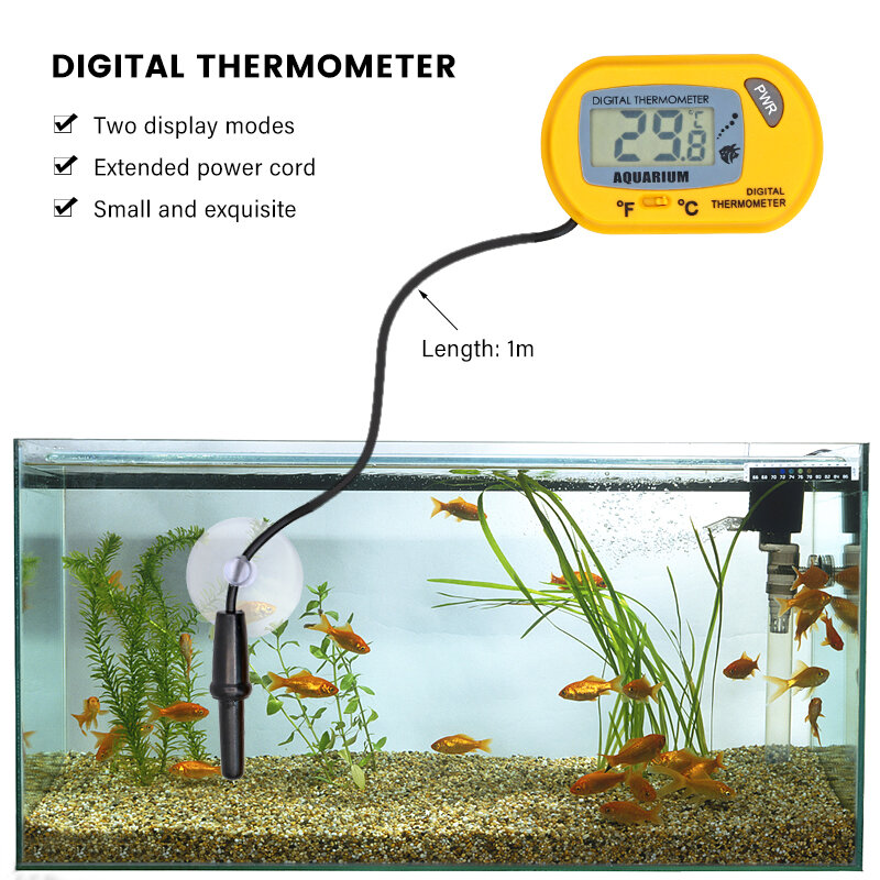 LCD الرقمية حوض السمك ميزان الحرارة ودرجة الحرارة والمياه متر ، كاشف درجة حرارة خزان الأسماك ، إنذار الأسماك ، مستلزمات الحيوانات الأليفة ، أداة المائية