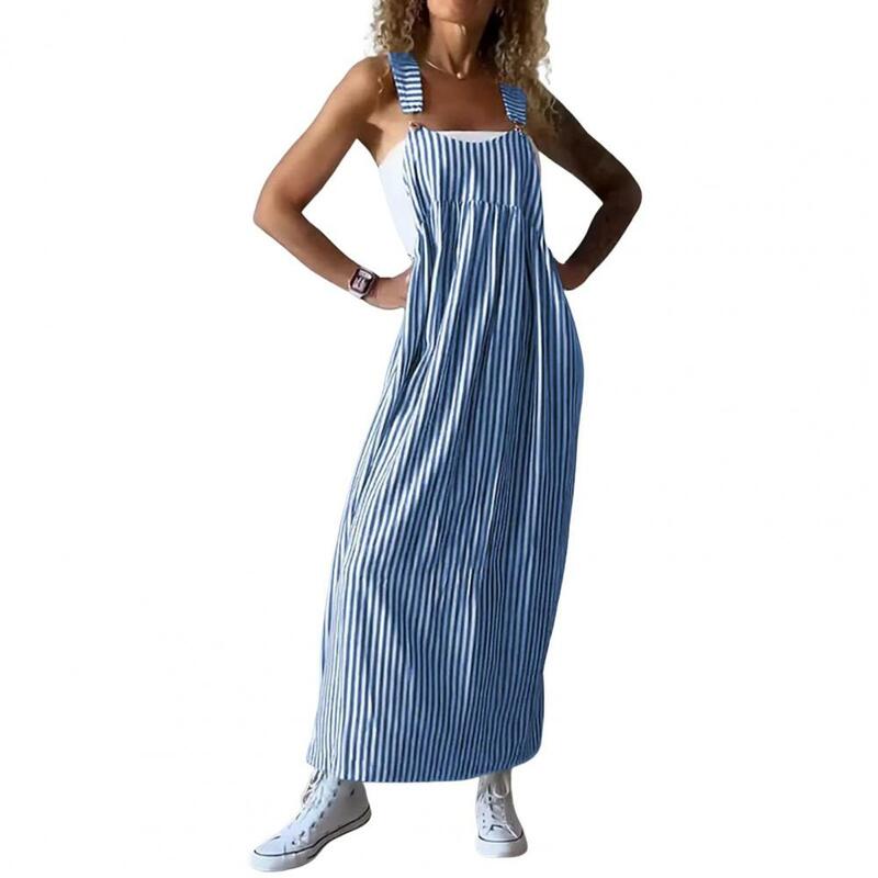 فستان طويل بنمط بوهيمي ، أنيق ، مخطط ، عتيق الظهر ، للشاطئ ، فراغي ، كاجوال ، مع حمالة قابلة للتعديل