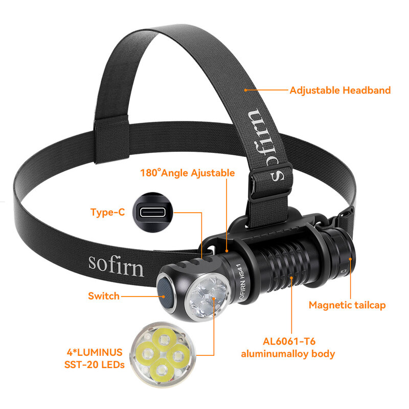 SOFIRN-USB C كشافات قابلة للشحن ، مصباح يدوي بنك الطاقة ، مؤشر الشعلة LED ، الذيل المغناطيسي ، SST20 ، 4000lm ، 21700 ، HS41