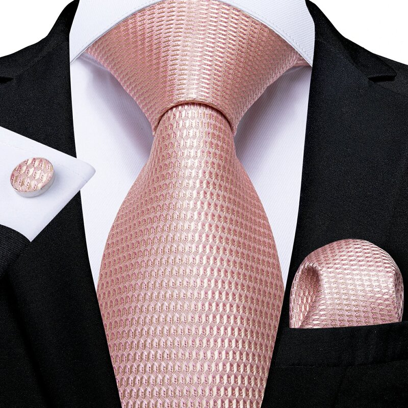 DiBanGu-ربطة عنق رجالية من الحرير ، أزرار أكمام مربعة ومنديل ، لون خوخي وردي ، 100%