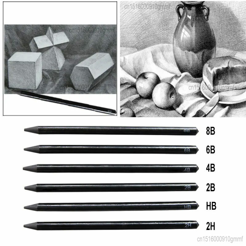 6 قطعة مجموعة المهنية بدون خشب الجرافيت أقلام الفحم HB / 2H / 2B / 4B / 6B / 8B للفنان الفن رسم الرسم القرطاسية