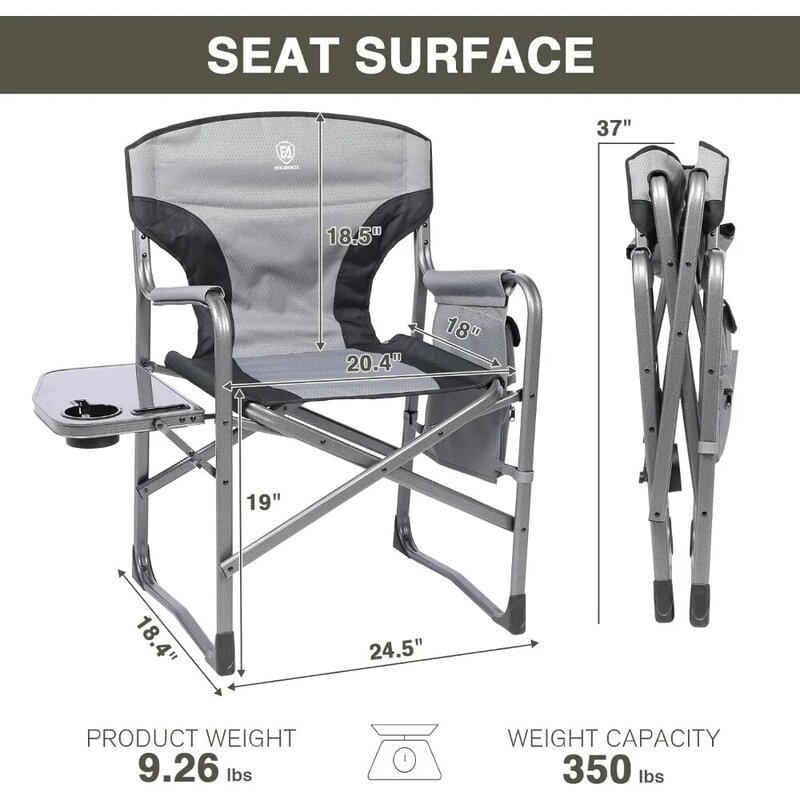 كرسي تخييم قابل للطي من الألومنيوم ، كراسي خارجية خفيفة الوزن مع طاولة جانبية وحقيبة تخزين