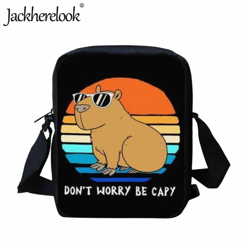 حقيبة أطفال من Jackherelook بتصميم كلاسيكي غير رسمي حقيبة كتف قابلة للتعديل حقيبة مدرسية من الرسوم المتحركة Capybara للأطفال حقيبة غداء
