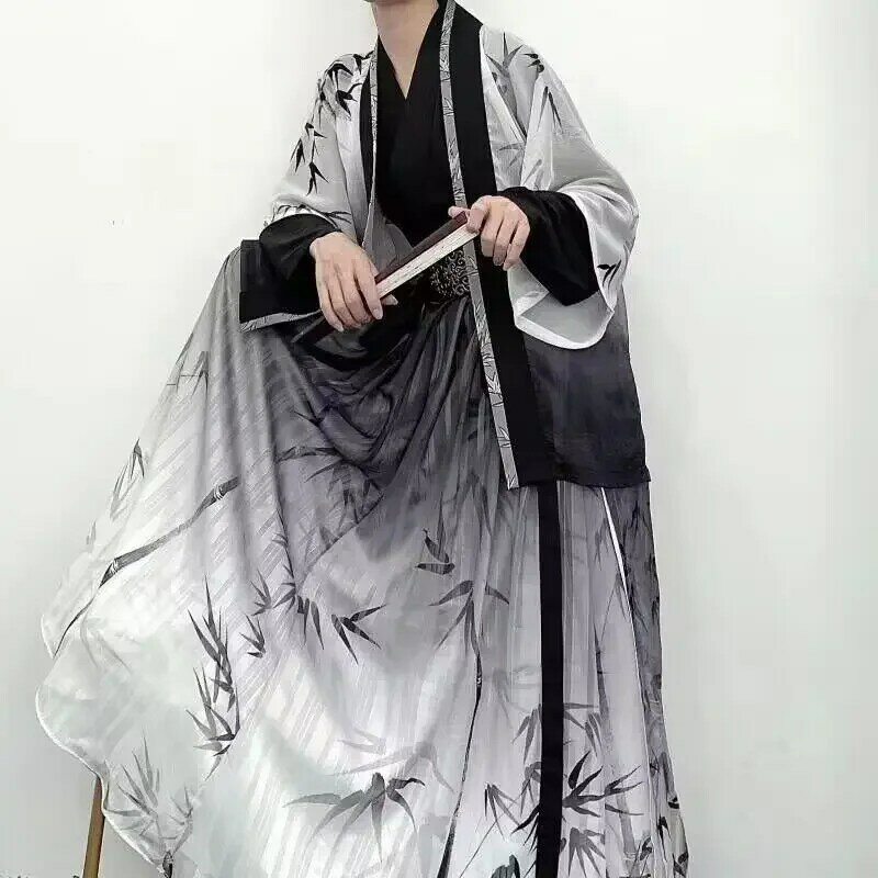 أزياء الهالوين التنكرية للرجال ، هانفو ، الصينية التقليدية ، طباعة هانفو القديمة ، الرمادي والأسود ، بالإضافة إلى حجم 3XL ، 4 مجموعات