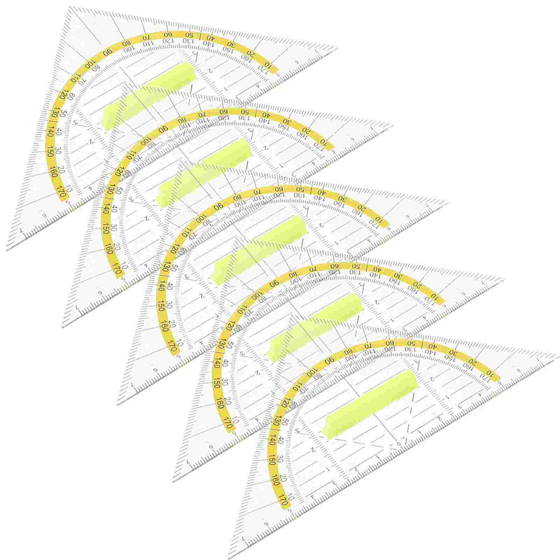 مجموعة مساطر بلاستيكية للرسم والقياس الهندسي والمثلث ومجموعة من 5 أجزاء