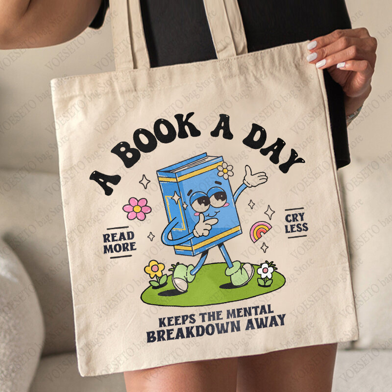 حقيبة كتف قماشية للقراء ، كتاب في اليوم ، الحفاظ على الانهيار العقلي ، أكياس التسوق ، هدية عشاق القراءة ، نمط