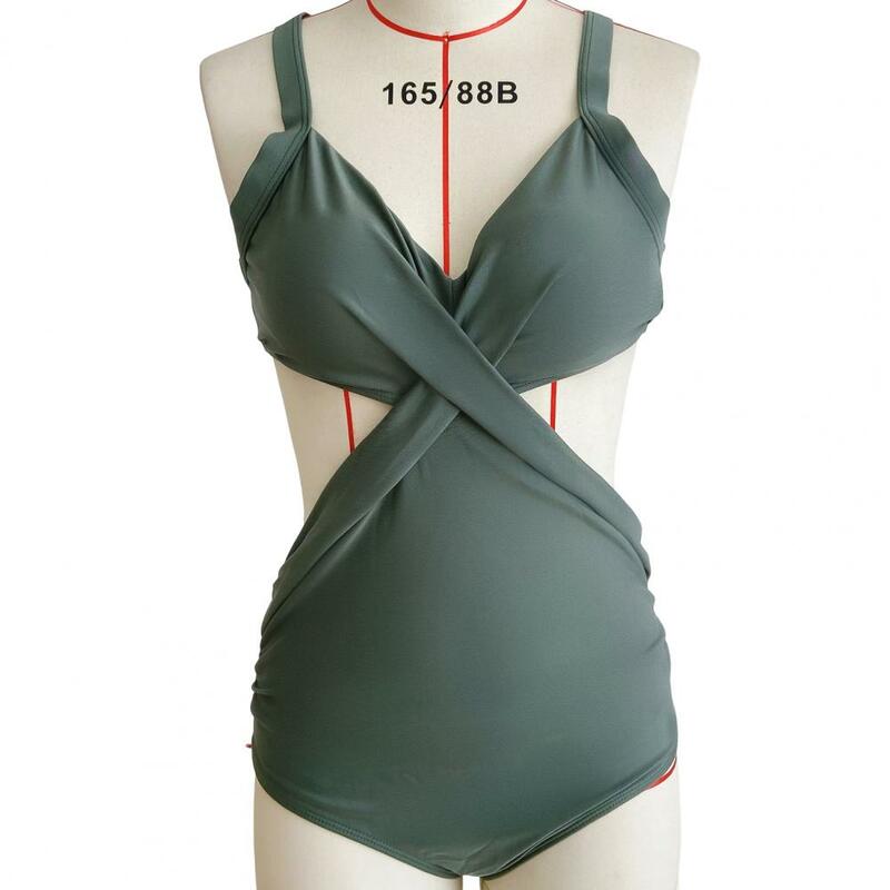 مونوكيني نسائي للتحكم في البطن ، ملابس سباحة أنيقة ، تصميم خصر عالٍ ، قطعة واحدة ، رقبة ، مثير ، صيفي